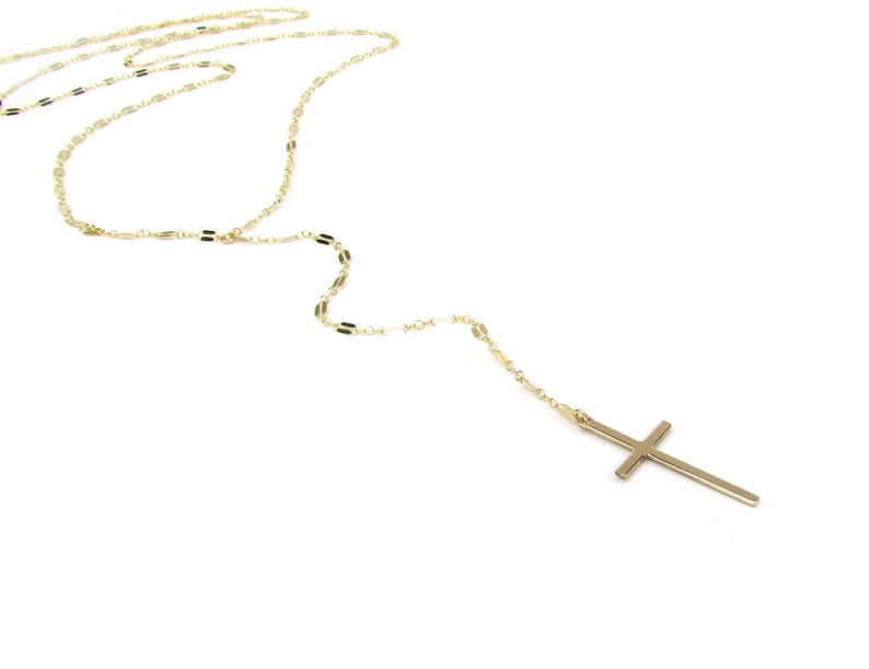 Cross Lariat Necklace | Convertible Gold Filled Reflective Bar Chain